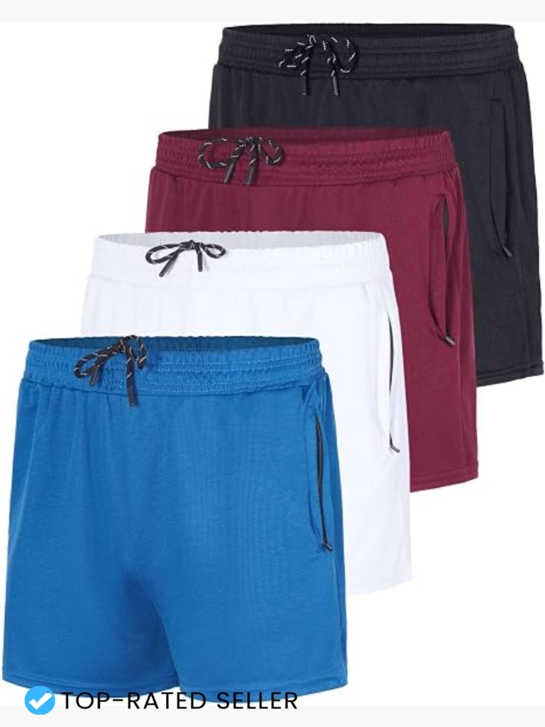 4 Pack Men's Mesh Athletic Shorts With Pockets Drawstring Waist Zipper Pockets